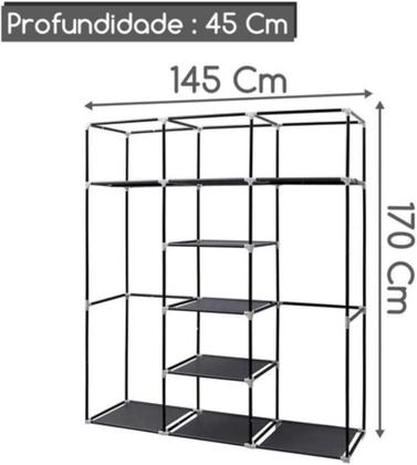 Imagem de Guarda Roupa Portátil Dobrável com Prateleiras Reforçadas e Zíper - Organizador de Roupas Compacto para Quarto e Closet 