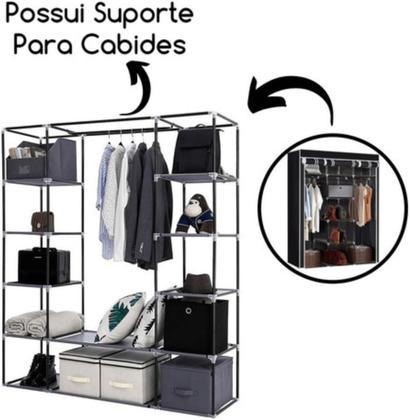 Imagem de Guarda Roupa Portátil Dobrável com Prateleiras Reforçadas e Zíper - Organizador de Roupas Compacto para Quarto e Closet 