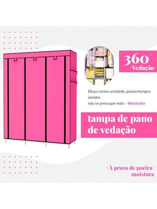 Imagem de Guarda Roupa Portátil Dobrável com Prateleiras Reforçadas e Zíper - Organizador de Roupas Compacto para Quarto e Closet 