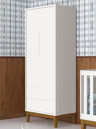 Imagem de Guarda-Roupa Retrô 2 Portas Classic New Branco Fosco com Madeira - MoveisAqui
