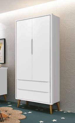 Imagem de Guarda-Roupa Retrô 2 Portas Théo New Branco Fosco com Madeira - Reller