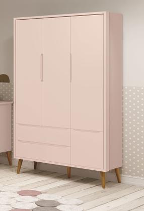 Imagem de Guarda-Roupa Retrô 3 Portas Théo New Rosa Fosco com Madeira - MoveisAqui