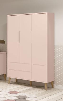 Imagem de Guarda-Roupa Retrô 3 Portas Théo New Rosa Fosco com Natural - Reller