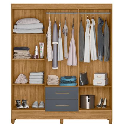 Imagem de Guarda Roupa Roupeiro Casal Panama 6 Portas 2 Gavetas Freijo com Cinza - Moval