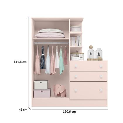 Imagem de Guarda Roupa Roupeiro com Cômoda Doce Sonho Rosa Qmovi