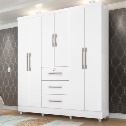 Imagem de Guarda Roupa Roupeiro de Casal J&A Móveis Tokio 6 portas 3 gavetas com chave e pés Branco