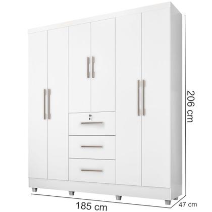 Imagem de Guarda Roupa Roupeiro de Casal J&A Móveis Tokio 6 portas 3 gavetas com chave e pés Branco