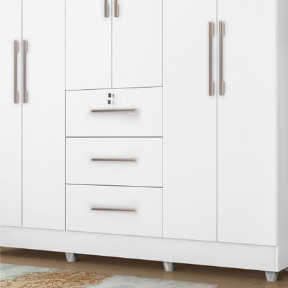 Imagem de Guarda Roupa Roupeiro de Casal J&A Móveis Tokio 6 portas 3 gavetas com chave e pés Branco