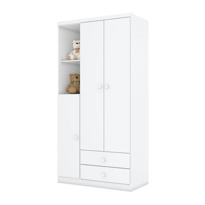 Imagem de Guarda Roupa Roupeiro Quarto Infantil 3 Portas 3 Prateleiras 2 Nichos MDF Branco Rosa Bebê Flex