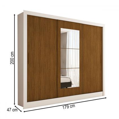 Imagem de Guarda-Roupa Sebastian 3 Portas com Espelho 3 Gavetas Branco/Cinamomo - Panorama Móveis
