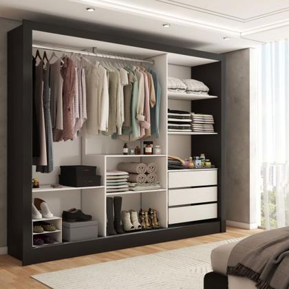 Imagem de Guarda-Roupa Sebastian 3 Portas com Espelho 3 Gavetas Preto - Panorama Móveis