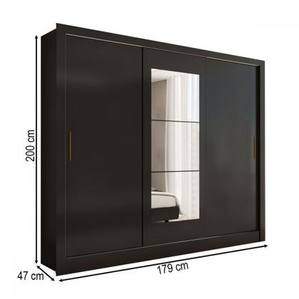 Imagem de Guarda-Roupa Sebastian 3 Portas com Espelho 3 Gavetas Preto - Panorama Móveis