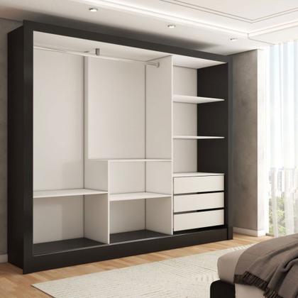Imagem de Guarda-Roupa Sebastian 3 Portas com Espelho 3 Gavetas Preto - Panorama Móveis