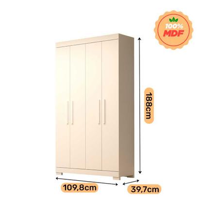 Imagem de Guarda Roupa Solteiro 100% MDF 4 Portas Lana Prime Branco - ACP MÓVEIS