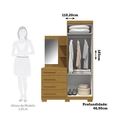 Imagem de Guarda-roupa Solteiro 110,20cm 2 Portas 4 Gavetas com Espelho 100% Mdf
