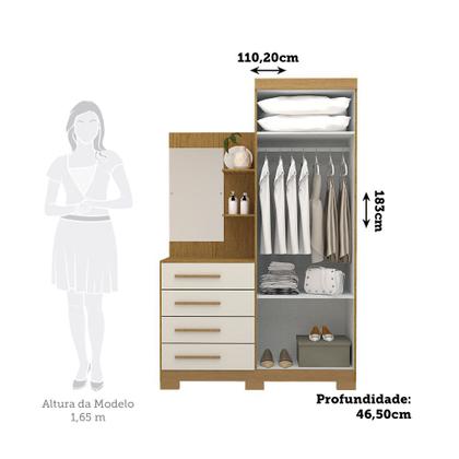 Imagem de Guarda-roupa Solteiro 110,20cm 2 Portas 4 Gavetas com Espelho 100% Mdf Melissa