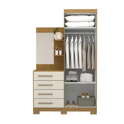 Imagem de Guarda-roupa Solteiro 110,20cm 2 Portas 4 Gavetas com Espelho 100% Mdf Melissa