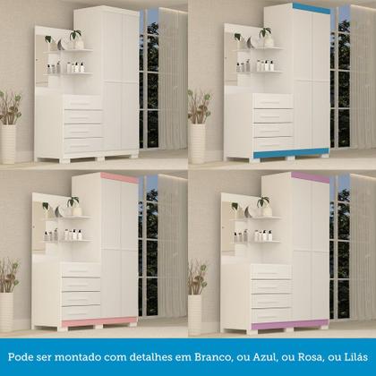 Imagem de Guarda Roupa Solteiro 110cm 2 Portas e 4 Gavetas com Espelho Flex Color 100% Mdf Melissa