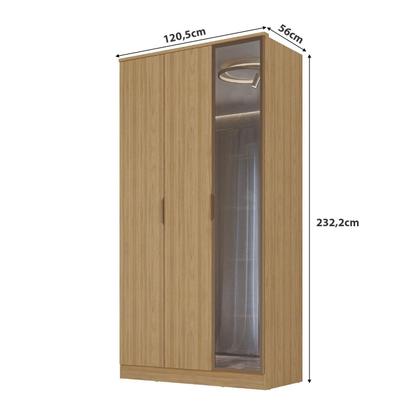 Imagem de Guarda Roupa Solteiro 1,20m 3 Portas c/ Reflecta e LED