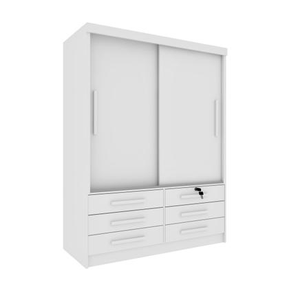 Imagem de Guarda Roupa Solteiro 2 Portas 6 Gavetas 133cm Chicago Branco/Neve