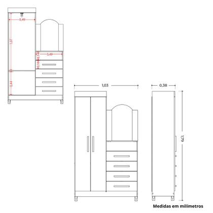 Imagem de Guarda Roupa Solteiro 2 Portas com Cômoda 3 Gavetas com Pés e Espelho New Capri Albatroz