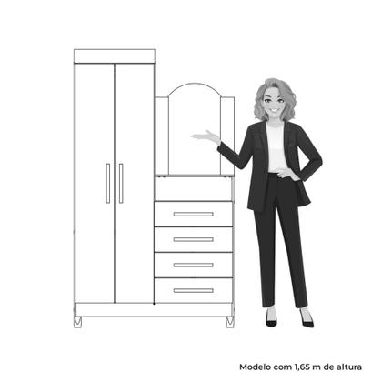 Imagem de Guarda Roupa Solteiro 2 Portas com Cômoda 3 Gavetas com Pés e Espelho New Capri Albatroz