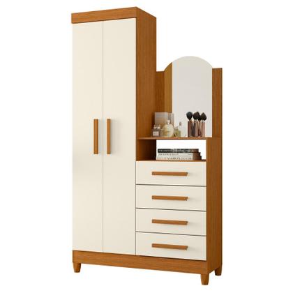 Imagem de Guarda Roupa Solteiro 2 Portas com Cômoda 3 Gavetas com Pés e Espelho New Capri Albatroz