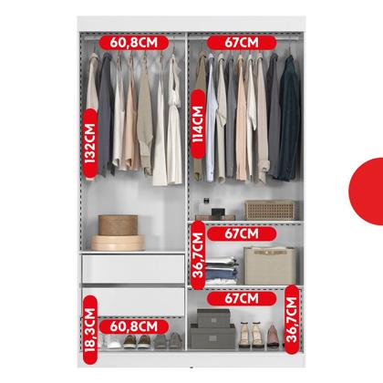 Imagem de Guarda-Roupa Solteiro 2 Portas de Correr 2 Gavetas e 6 Espelhos Peônia Yescasa