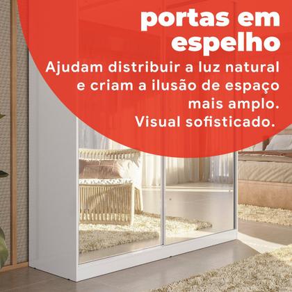 Imagem de Guarda-Roupa Solteiro 2 Portas de Correr 2 Gavetas e 6 Espelhos Peônia Yescasa