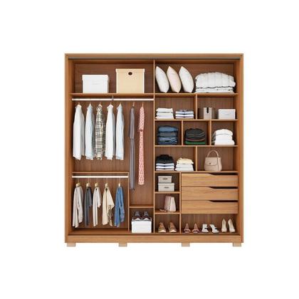 Imagem de Guarda Roupa Solteiro 2 Portas de Correr 3 Gavetas c/ Espelho e Pés Belga Amêndola Touch - Demóbile