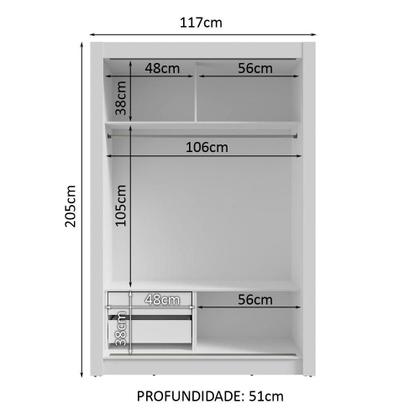 Imagem de Guarda-Roupa Solteiro 2 Portas de Correr com Espelhos 2 Gavetas Branco Vivare Madesa