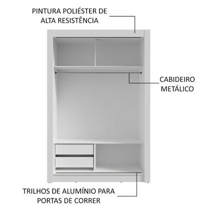 Imagem de Guarda-Roupa Solteiro 2 Portas de Correr com Espelhos 2 Gavetas Branco Vivare Madesa