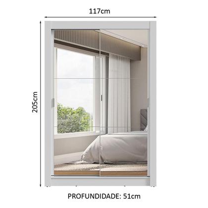 Imagem de Guarda-Roupa Solteiro 2 Portas de Correr com Espelhos 2 Gavetas Branco Vivare Madesa
