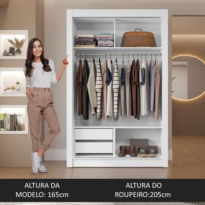 Imagem de Guarda-Roupa Solteiro 2 Portas de Correr com Espelhos 2 Gavetas Branco Vivare Madesa