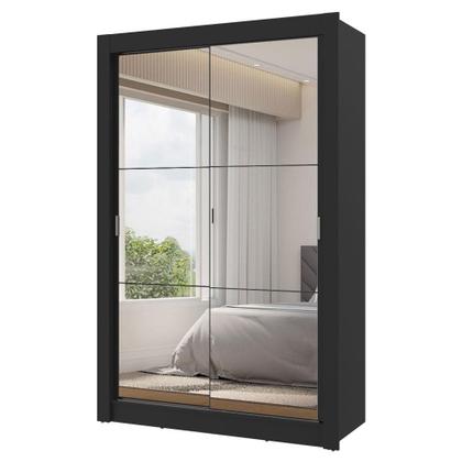 Imagem de Guarda-Roupa Solteiro 2 Portas de Correr com Espelhos 2 Gavetas Preto Vivare Madesa