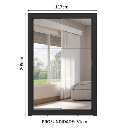 Imagem de Guarda-Roupa Solteiro 2 Portas de Correr com Espelhos 4 Gavetas Preto Vivare Plus Madesa