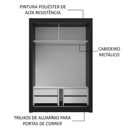 Imagem de Guarda-Roupa Solteiro 2 Portas de Correr com Espelhos 4 Gavetas Preto Vivare Plus Madesa