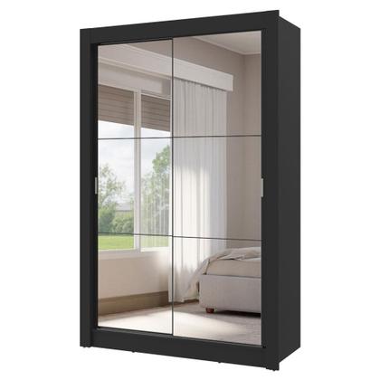 Imagem de Guarda-Roupa Solteiro 2 Portas de Correr com Espelhos 4 Gavetas Preto Vivare Plus Madesa