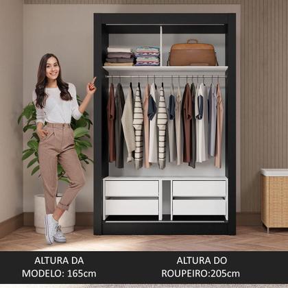 Imagem de Guarda-Roupa Solteiro 2 Portas de Correr com Espelhos 4 Gavetas Preto Vivare Plus Madesa