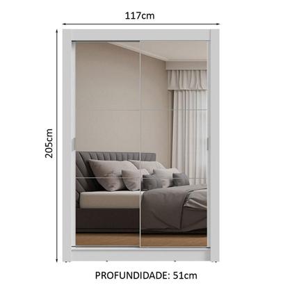 Imagem de Guarda-Roupa Solteiro 2 Portas de Correr com Espelhos Branco Milano Madesa