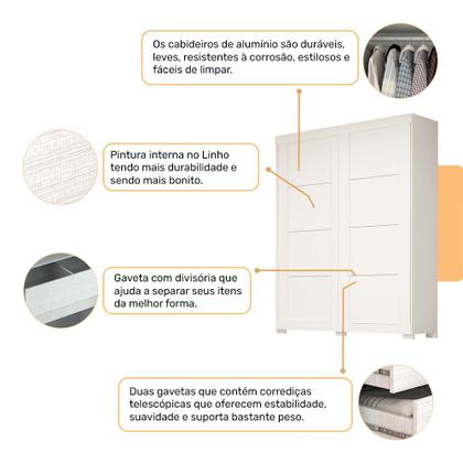 Imagem de Guarda Roupa Solteiro 2 Portas de Correr Helena Prime ACP MÓVEIS Branco - 100% MDF