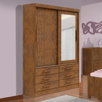 Guarda Roupa Solteiro 2 Portas e 6 Gavetas Com Espelho - Alpoim Imagem de Guarda Roupa Solteiro 2 Portas e 6 Gavetas Com Espelho