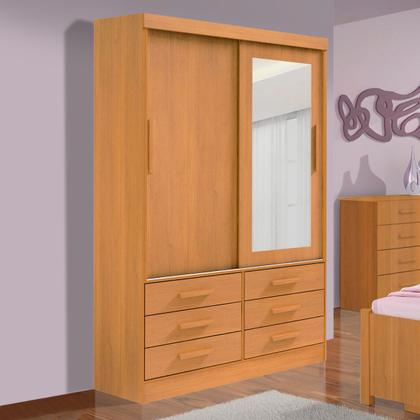 Guarda Roupa Solteiro 2 Portas e 6 Gavetas Com Espelho - Alpoim Imagem de Guarda Roupa Solteiro 2 Portas e 6 Gavetas Com Espelho