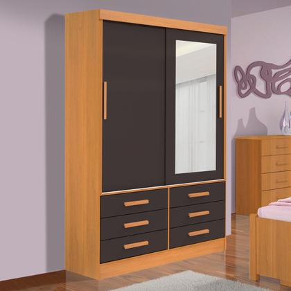 Guarda Roupa Solteiro 2 Portas e 6 Gavetas Com Espelho - Alpoim Imagem de Guarda Roupa Solteiro 2 Portas e 6 Gavetas Com Espelho