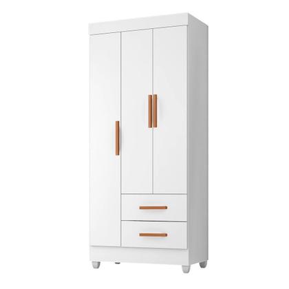 Imagem de Guarda Roupa Solteiro 3 Portas 2 Gavetas com Pés Lite Branco/Brilho