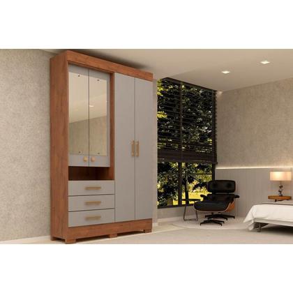 Imagem de Guarda Roupa Solteiro 4 Portas (2 c/ Espelho) e 3 Gavetas Débora Cinamomo - ACP