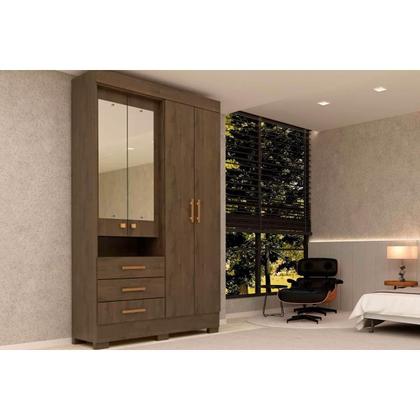 Imagem de Guarda Roupa Solteiro 4 Portas (2 c/ Espelho) e 3 Gavetas Débora Cinamomo - ACP