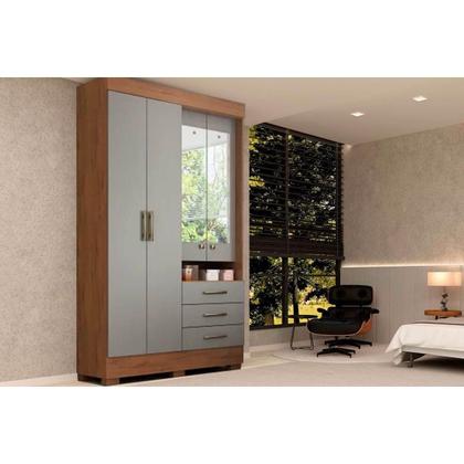 Imagem de Guarda Roupa Solteiro 4 Portas (2 c/ Espelho) e 3 Gavetas Débora Cinamomo - ACP