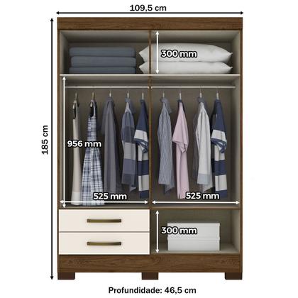 Imagem de Guarda-Roupa Solteiro 4 Portas 2 Gavetas Castanho Hp/Off White Be12 - Briz