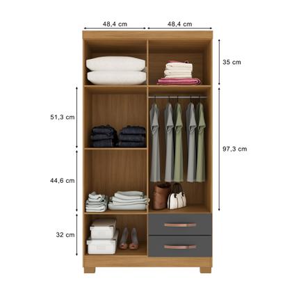 Imagem de Guarda Roupa Solteiro 4 Portas 2 Gavetas com Cômoda Sapateira 1 Porta 4 Gavetas Modena Carvalho Grafite - Combo Stock